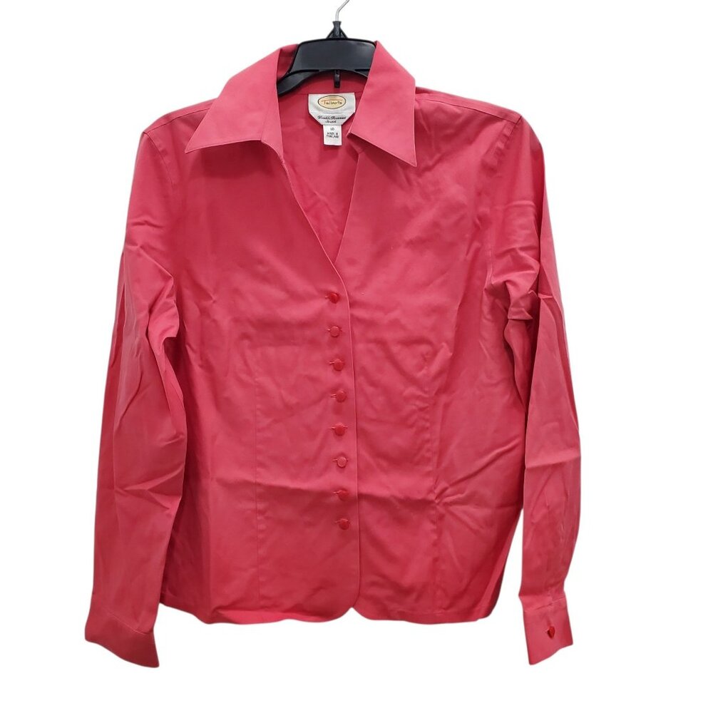 Talbots Vintage Salmon Wrinkle Resist Stretch Long Sleeve Button Up Shirt‎ Sz 10